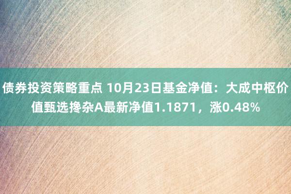 债券投资策略重点 10月23日基金净值：大成中枢价值甄选搀杂A最新净值1.1871，涨0.48%