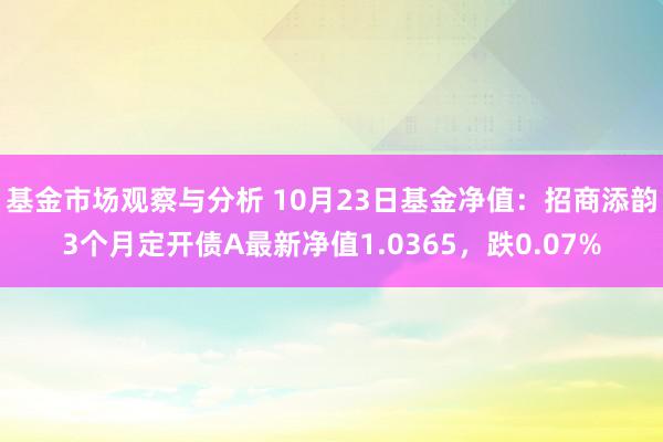 基金市场观察与分析 10月23日基金净值：招商添韵3个月定开债A最新净值1.0365，跌0.07%