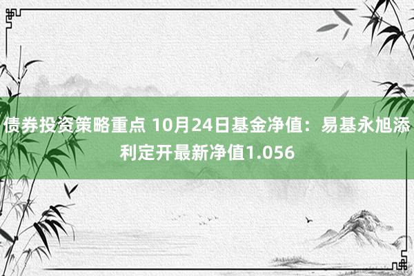 债券投资策略重点 10月24日基金净值：易基永旭添利定开最新净值1.056