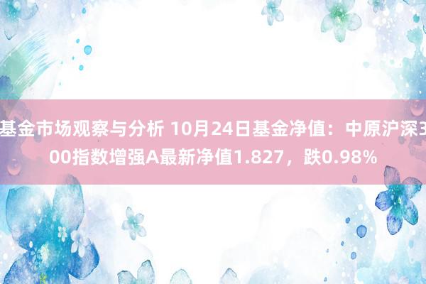 基金市场观察与分析 10月24日基金净值：中原沪深300指数增强A最新净值1.827，跌0.98%