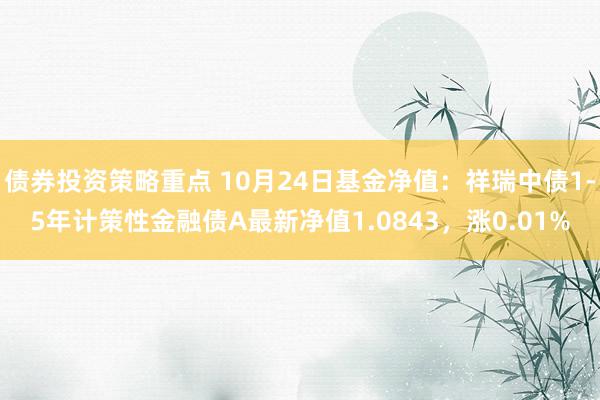 债券投资策略重点 10月24日基金净值：祥瑞中债1-5年计策性金融债A最新净值1.0843，涨0.01%