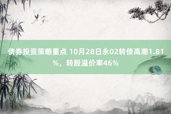 债券投资策略重点 10月28日永02转债高潮1.81%，转股溢价率46%