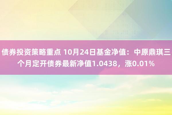 债券投资策略重点 10月24日基金净值：中原鼎琪三个月定开债券最新净值1.0438，涨0.01%