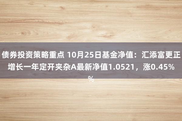 债券投资策略重点 10月25日基金净值：汇添富更正增长一年定开夹杂A最新净值1.0521，涨0.45%