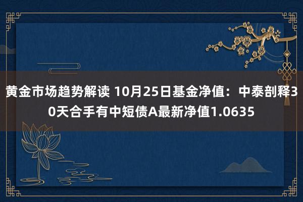 黄金市场趋势解读 10月25日基金净值：中泰剖释30天合手有中短债A最新净值1.0635