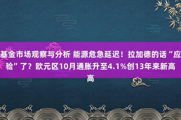 基金市场观察与分析 能源危急延迟！拉加德的话“应验”了？欧元区10月通胀升至4.1%创13年来新高