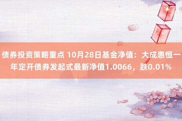 债券投资策略重点 10月28日基金净值：大成惠恒一年定开债券发起式最新净值1.0066，跌0.01%