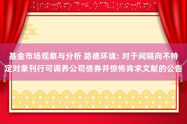 基金市场观察与分析 路德环境: 对于间隔向不特定对象刊行可调养公司债券并惊怖肯求文献的公告