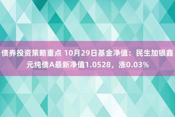 债券投资策略重点 10月29日基金净值：民生加银鑫元纯债A最新净值1.0528，涨0.03%