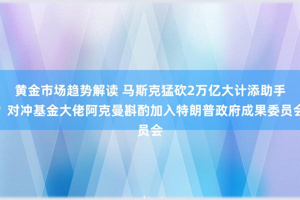 黄金市场趋势解读 马斯克猛砍2万亿大计添助手？对冲基金大佬阿克曼斟酌加入特朗普政府成果委员会