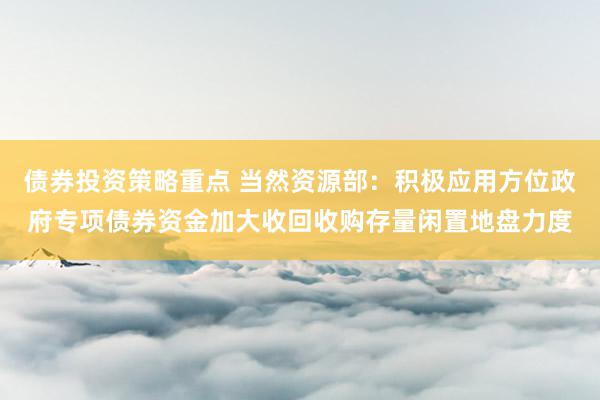 债券投资策略重点 当然资源部：积极应用方位政府专项债券资金加大收回收购存量闲置地盘力度