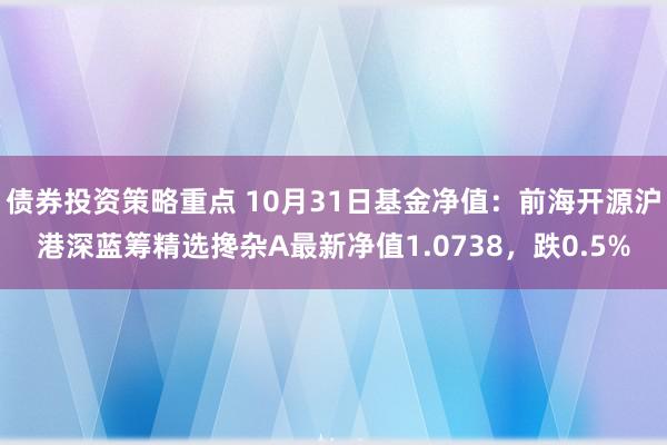 债券投资策略重点 10月31日基金净值：前海开源沪港深蓝筹精选搀杂A最新净值1.0738，跌0.5%