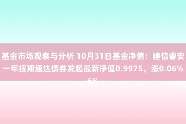 基金市场观察与分析 10月31日基金净值：建信睿安一年按期通达债券发起最新净值0.9975，涨0.06%