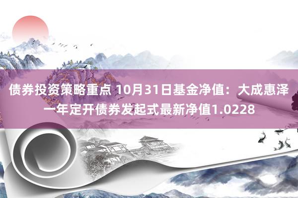 债券投资策略重点 10月31日基金净值：大成惠泽一年定开债券发起式最新净值1.0228