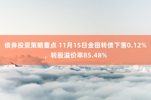 债券投资策略重点 11月15日金田转债下落0.12%，转股溢价率85.48%