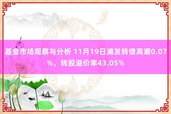 基金市场观察与分析 11月19日浦发转债高潮0.07%，转股溢价率43.05%