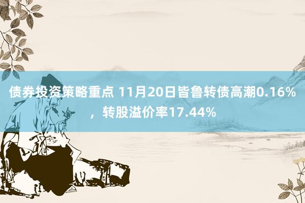 债券投资策略重点 11月20日皆鲁转债高潮0.16%，转股溢价率17.44%