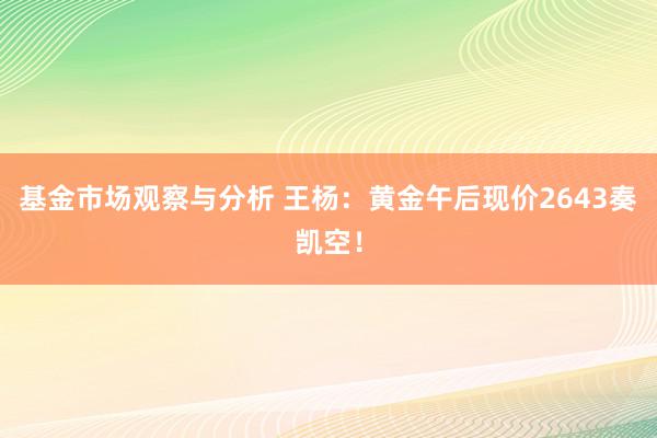 基金市场观察与分析 王杨：黄金午后现价2643奏凯空！