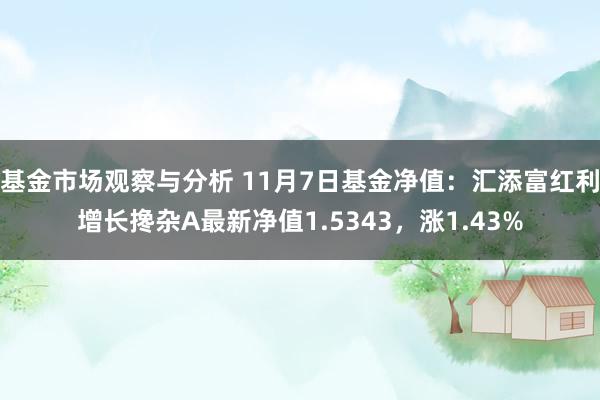 基金市场观察与分析 11月7日基金净值：汇添富红利增长搀杂A最新净值1.5343，涨1.43%