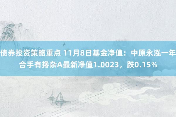 债券投资策略重点 11月8日基金净值：中原永泓一年合手有搀杂A最新净值1.0023，跌0.15%