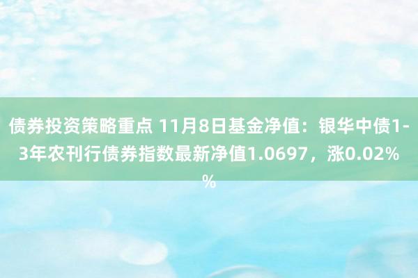 债券投资策略重点 11月8日基金净值：银华中债1-3年农刊行债券指数最新净值1.0697，涨0.02%