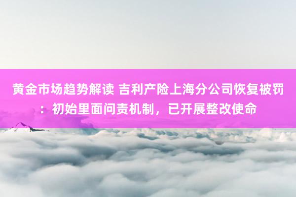 黄金市场趋势解读 吉利产险上海分公司恢复被罚：初始里面问责机制，已开展整改使命