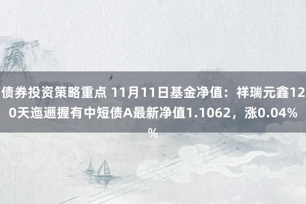 债券投资策略重点 11月11日基金净值：祥瑞元鑫120天迤逦握有中短债A最新净值1.1062，涨0.04%