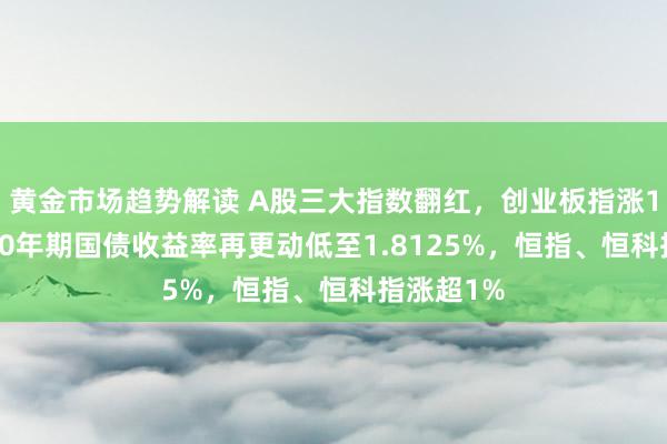 黄金市场趋势解读 A股三大指数翻红，创业板指涨1.47%，10年期国债收益率再更动低至1.8125%，恒指、恒科指涨超1%