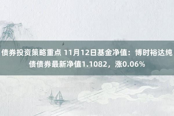 债券投资策略重点 11月12日基金净值：博时裕达纯债债券最新净值1.1082，涨0.06%