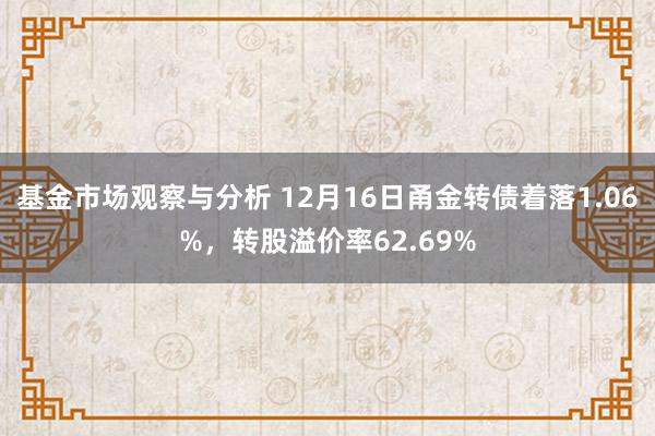 基金市场观察与分析 12月16日甬金转债着落1.06%，转股溢价率62.69%