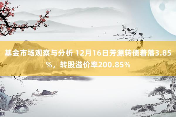 基金市场观察与分析 12月16日芳源转债着落3.85%，转股溢价率200.85%