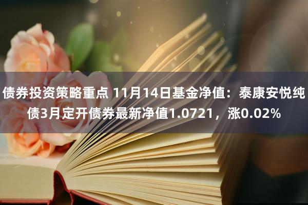 债券投资策略重点 11月14日基金净值：泰康安悦纯债3月定开债券最新净值1.0721，涨0.02%