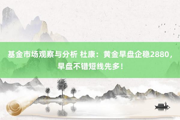 基金市场观察与分析 杜康：黄金早盘企稳2880，早盘不错短线先多！