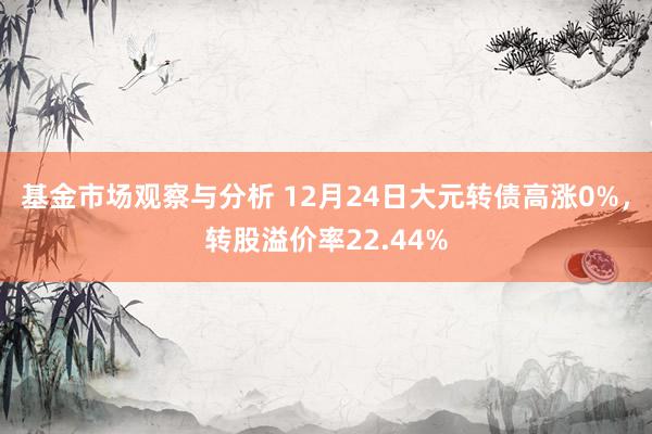 基金市场观察与分析 12月24日大元转债高涨0%，转股溢价率22.44%