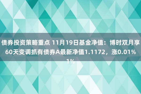 债券投资策略重点 11月19日基金净值：博时双月享60天变调抓有债券A最新净值1.1172，涨0.01%