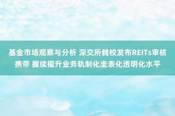 基金市场观察与分析 深交所雠校发布REITs审核携带 握续擢升业务轨制化圭表化透明化水平