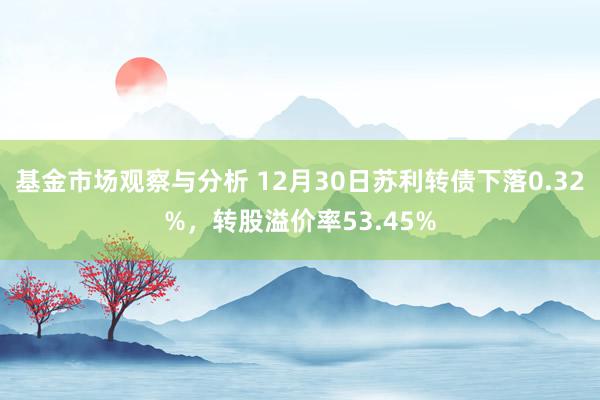 基金市场观察与分析 12月30日苏利转债下落0.32%，转股溢价率53.45%