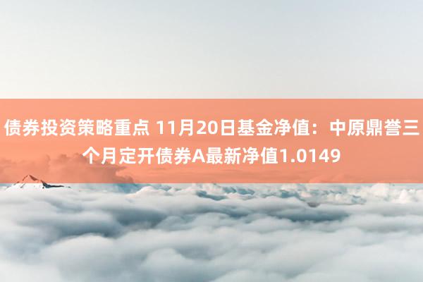 债券投资策略重点 11月20日基金净值：中原鼎誉三个月定开债券A最新净值1.0149