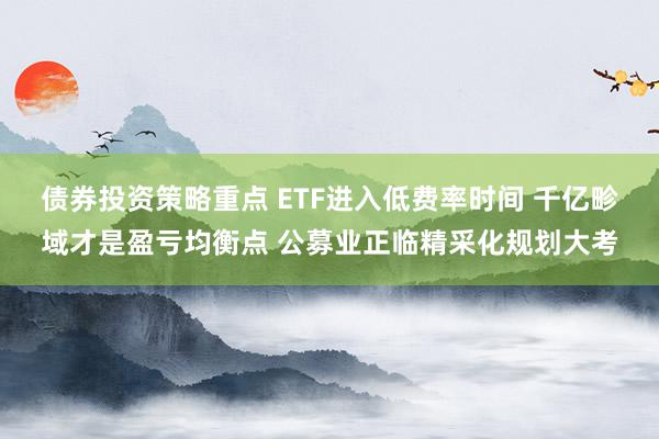 债券投资策略重点 ETF进入低费率时间 千亿畛域才是盈亏均衡点 公募业正临精采化规划大考