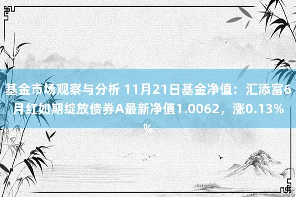 基金市场观察与分析 11月21日基金净值：汇添富6月红如期绽放债券A最新净值1.0062，涨0.13%