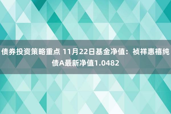 债券投资策略重点 11月22日基金净值：祯祥惠禧纯债A最新净值1.0482