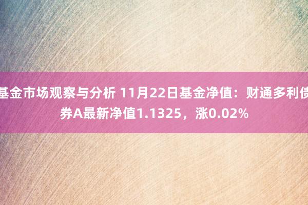 基金市场观察与分析 11月22日基金净值：财通多利债券A最新净值1.1325，涨0.02%